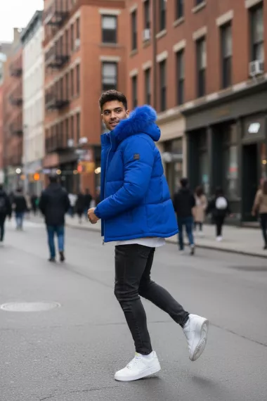 Geaca barbati groasa de iarna, imblanita albastra 2333